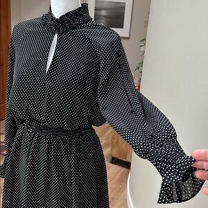 RACHEL ROY Womens Black Polka Dot Long Sleeve Keyhole Short Fit + Flare Dress M